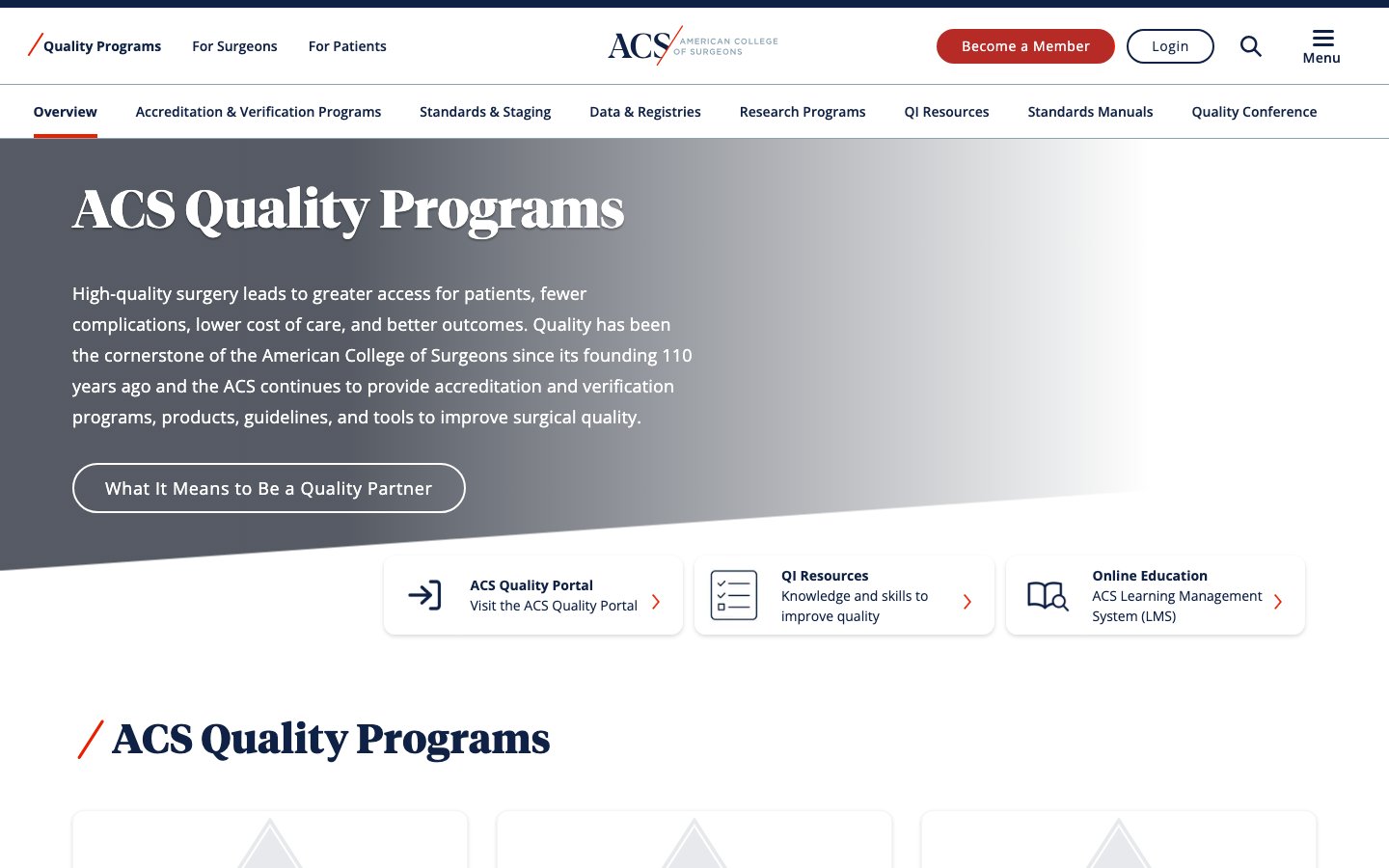 facs.org — surgical institution website restructure