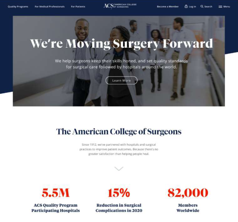 ACS redesigned homepage